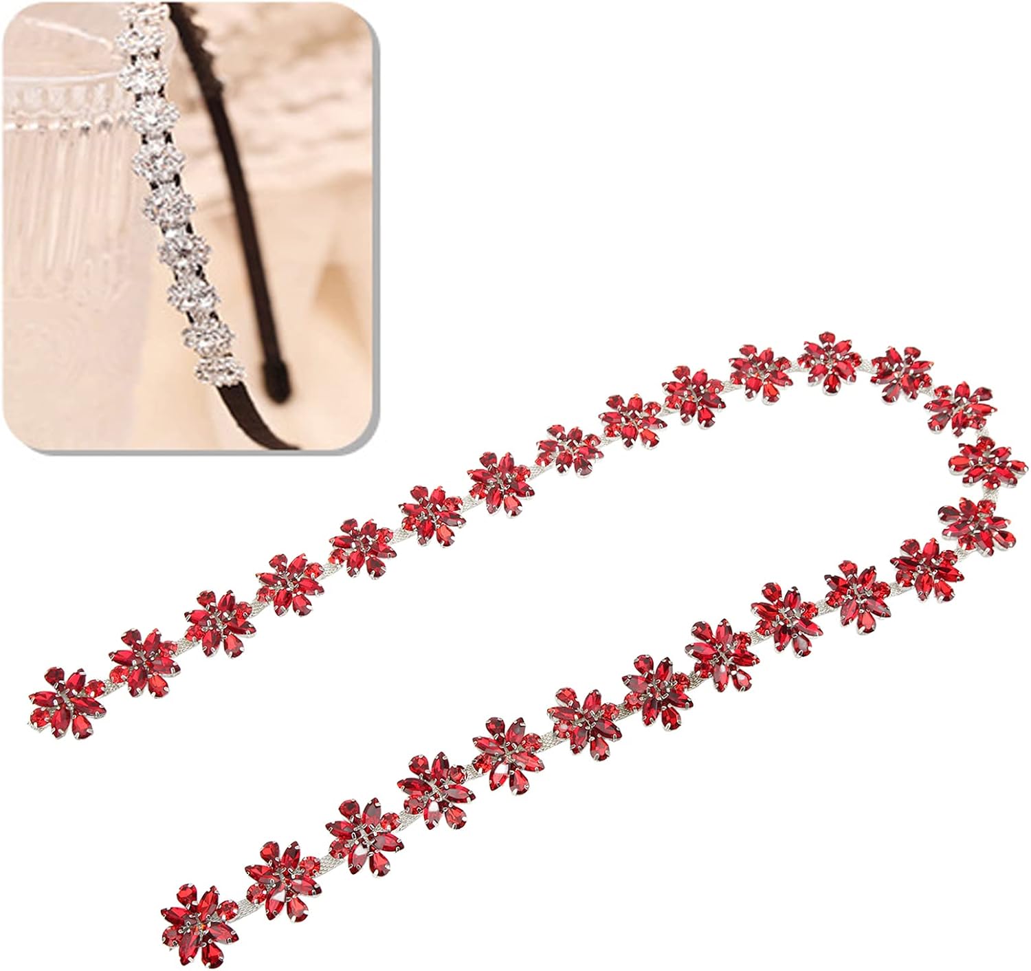 1 Yard Elegant Rhinestone Trim Crystal Rhinestone Chain 3.5cm Wide Crystal Diamond Chain Trim for Crafts,Sewing,DIY,Jewelry,Wedding,Decoration(red)