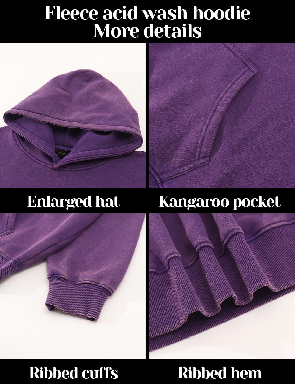 Mens Oversized Acid Wash Hoodies Heavyweight Vintage Washed Fleece Hoodie Sweatshirt for Men Women Streetwear - Image 4