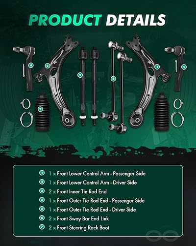 Miniatura 3 de SCITOO 10 Uds. Barra estabilizadora delantera inferior brazo de control enlaces extremos de barra de acoplamiento w/botas kit de suspensión apto
