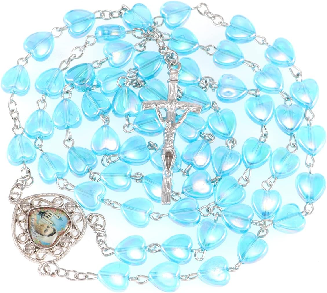 Rosary Beads Catholic for Girls With Rosary Box, Blue Crystal Heart Shaped Beads Rosary Necklace with Heart Shaped Vintage Jewelry Box, Anglican Prayer Beads Christian Gifts for Women - Image 3