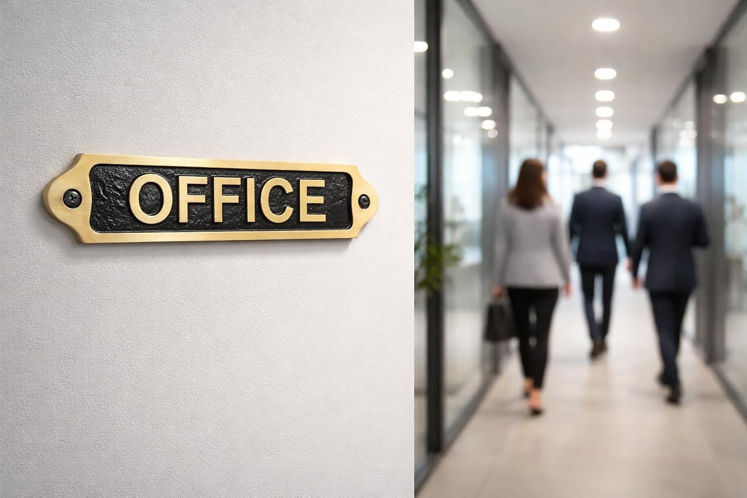 OFFICE Brass with Black Door Sign Plaque | Metal Wall Mounted Office Name Plate with Screws | Classic Professional Room Signage for Home Business Clinic | 22 x 5 cm | OFFICE