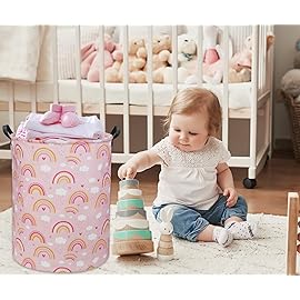 TIBAOLOVER Rainbow Pink Baby Laundry Basket Baby Hamper Kids Hamper Basket Toy Storage Bin for Boys Room Decor Baby Nursery Hamper Gift Baskets for Bedroom Bathroom(Pink Rainbow)