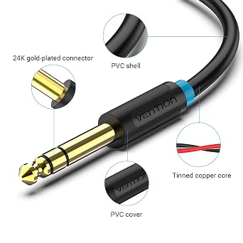 VENTION 1/8 to 1/4 Male to Male Stereo Cable 3.5mm TRS to 6.35mm Audio Cable Guitar to Aux Male Cord for Cellphone, Amplifiers, Guitar, Laptop, Home Theater Devices, Speaker (1M/3ft)