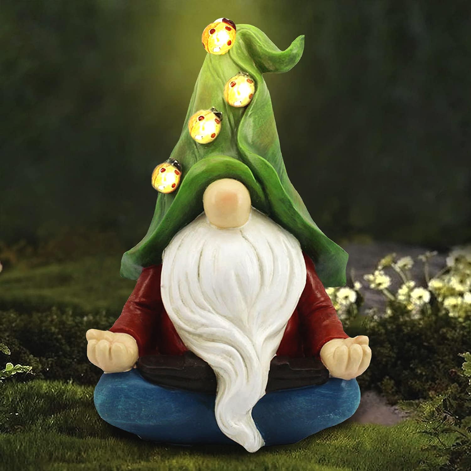 Garden Gnome Statue,Resin Outdoor Gnomes Statues Decor Carrying 4 Ladybug with Solar LED Lights,Outside Summer Decorations for Patio Yard Porch Lawn,Ornament Gift : Patio, Lawn & Garden