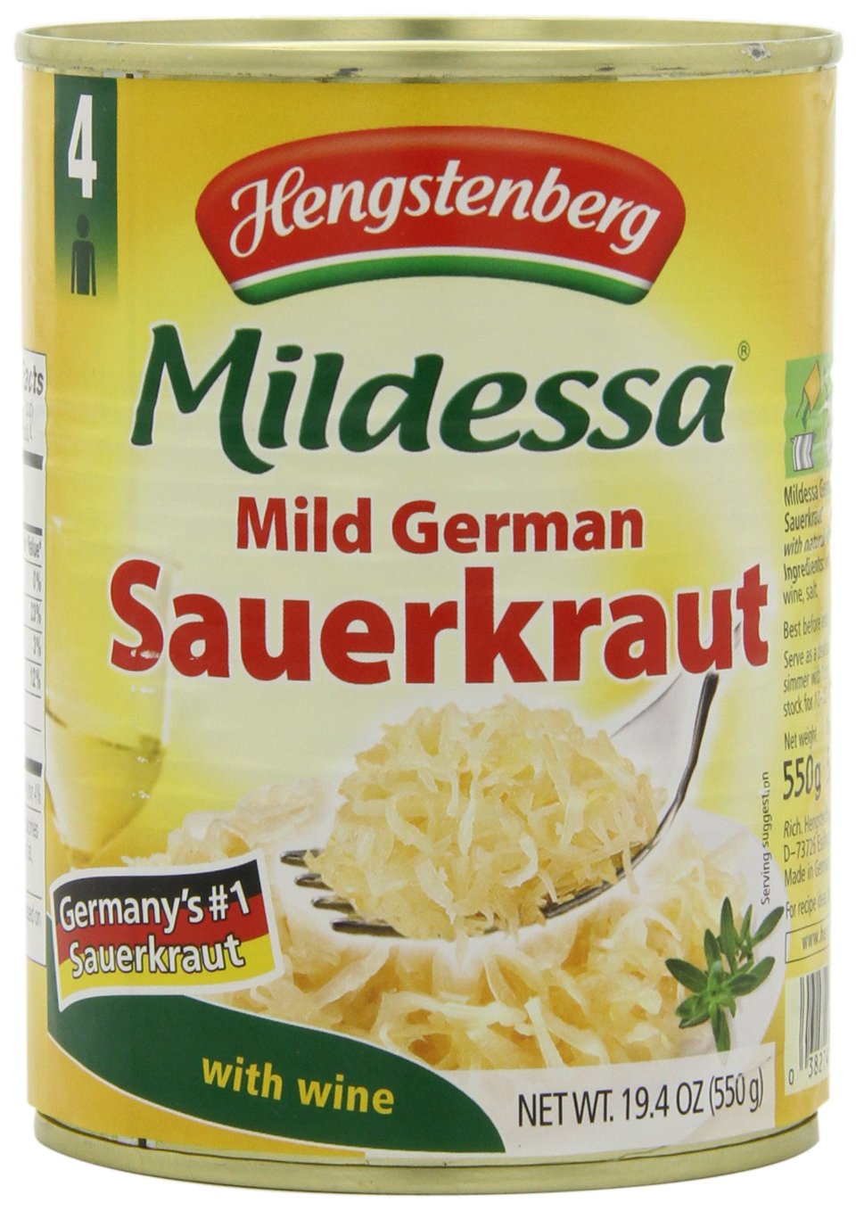 Hengstenberg Mildessa Weinsauerkraut 4 Portionen, 12er Pack (12 x 580 ml Dose)