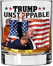Unstoppable President Whiskey Bourbon Glass by Patriots Cave - 10.5 oz. Made in USA, Dishwasher Safe! Survived Shot Assassination Attempt, Patriotic Gift