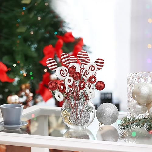 Miniatura 3 de 6 piezas de palillos de caramelo de Navidad en forma de caramelo con purpurina, ramas creativas de bastones de caramelo, ramas, tallos novedosos