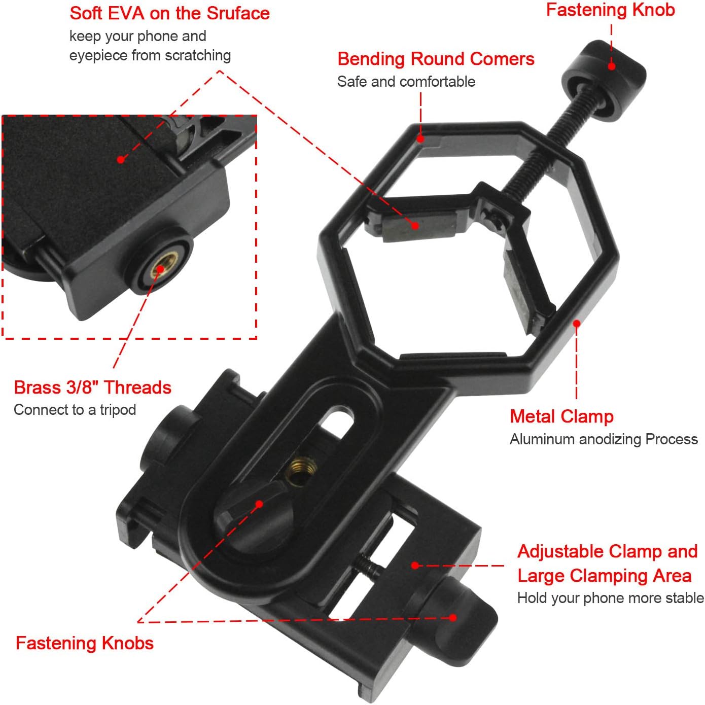 Alstar Universal Cell Phone Adapter - Bundle with - Ni kon T2 T-Ring and M42 to 2" T-Adapter