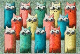 Colorful Cat Crowd Painting Funny Modern Cat Art Cool Wall Art Print Poster 16x24