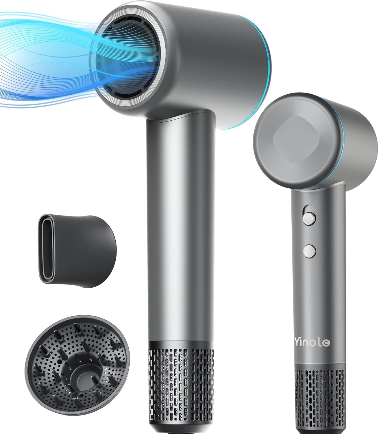 Hair Dryer Ionic Blow Dryer with Diffuser for Curly Hair, 1500W High-Speed Brushless Corded with 150,000 RPM, Fast Drying Low Noise Thermo-Control Hairdryer with Nozzle for Home Travel