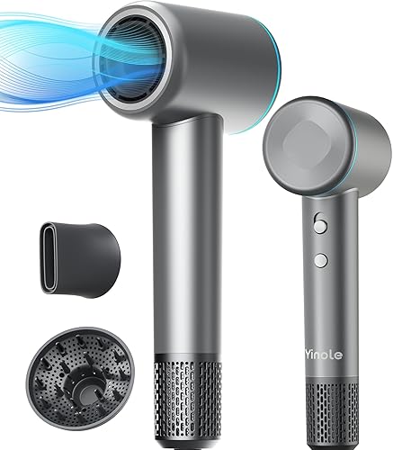 Secador de pelo iónico con difusor para cabello rizado, 1500 W de alta velocidad sin escobillas con cable con 150,000 RPM, secado rápido, bajo