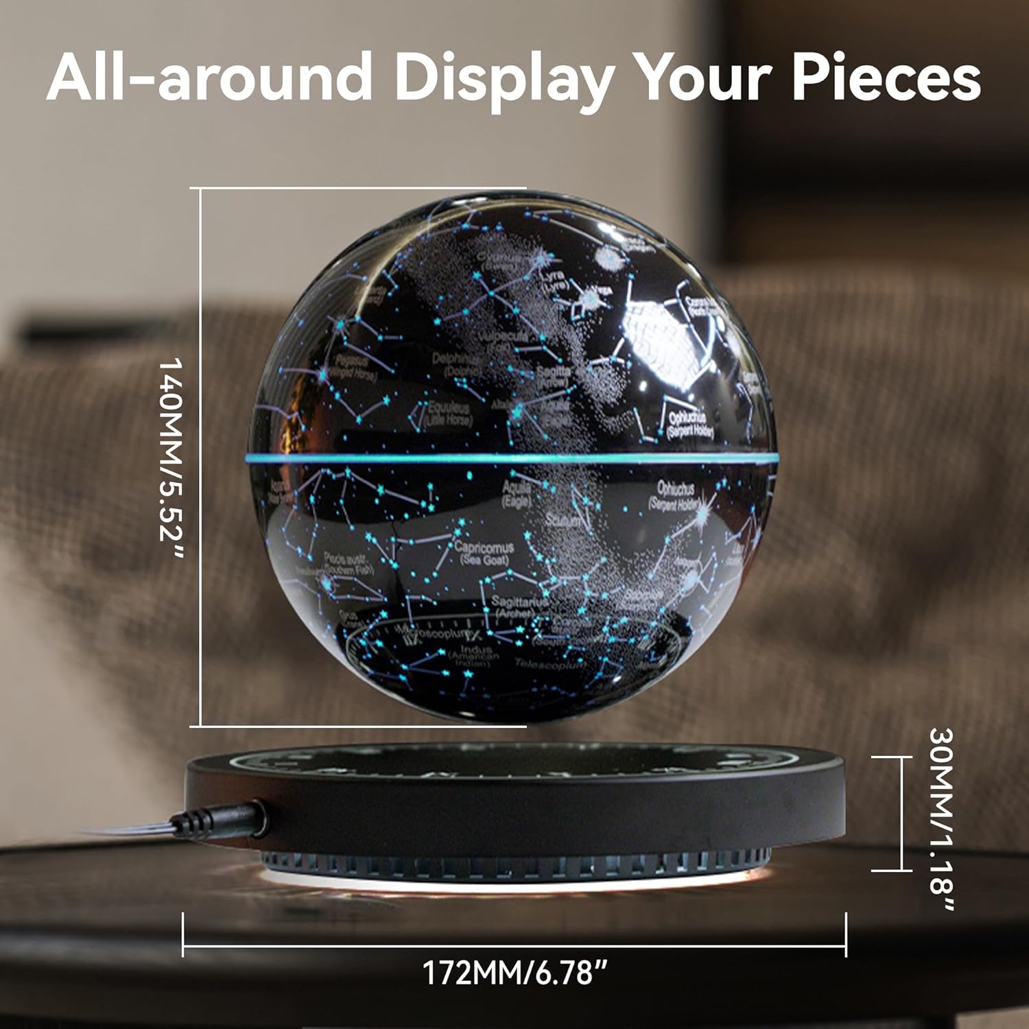 Magnetic Levitation Planet Constellation,Levitating Decor with LED Multi-Color Lights,360°Rotating with Touch Control for Home Office Desk Decor,Cool Tech Gift for Men