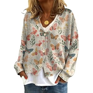 MARSVOVO Womens Button Down Cardigan Dressy Casual Elegant Knit Loose V Neck Cute Sweater Lightweight Fall Trendy Tops