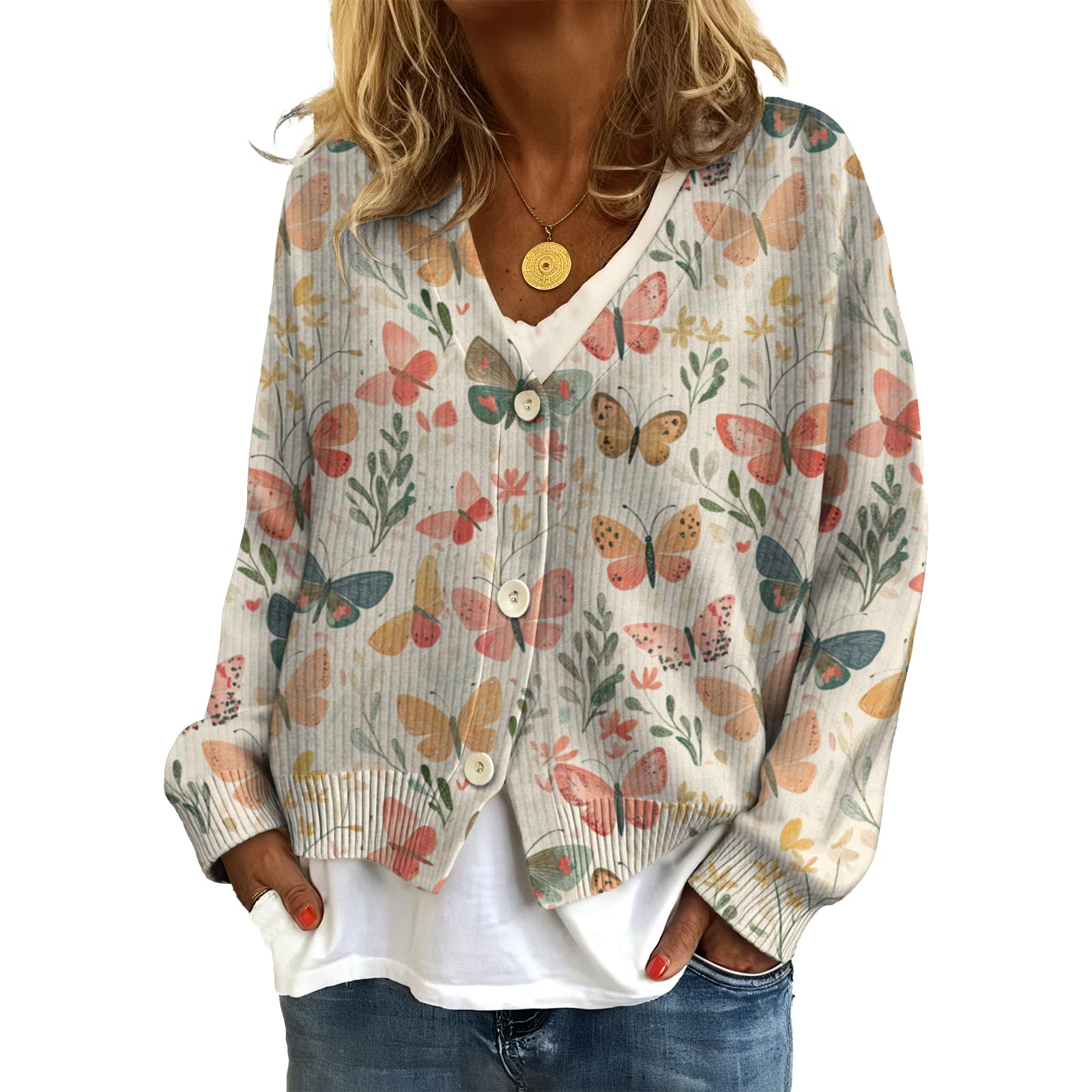 MARSVOVO Womens Button Down Cardigan Dressy Casual Elegant Knit Loose V Neck Cute Sweater Lightweight Fall Trendy Tops