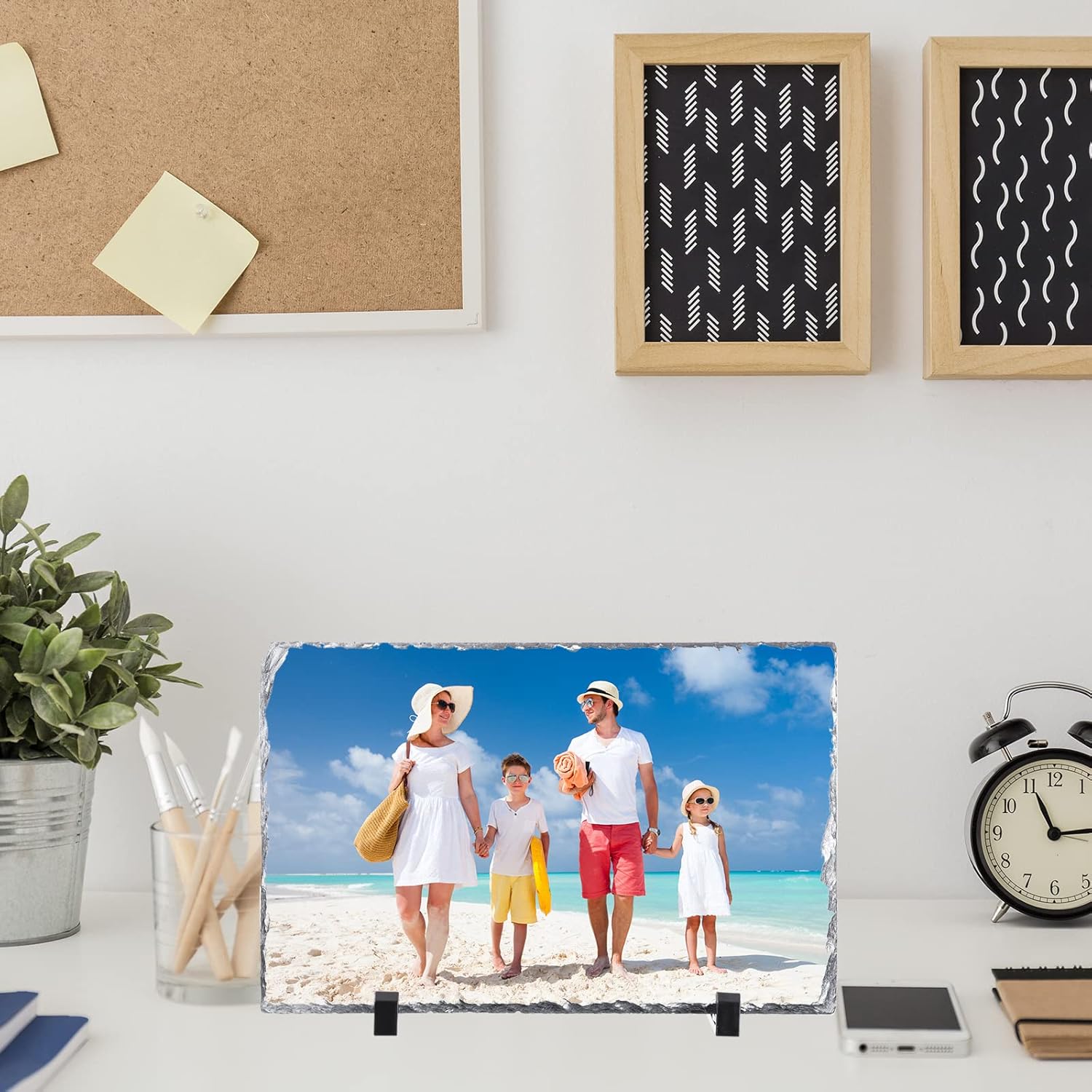 Gersoniel 2 Pieces Sublimation Blank Slate Rock Stone Photo Frame Heat Transfer Rectangular Picture Frame with Display Holder for Heat Press Machine (7.9 x 11.8 Inch)