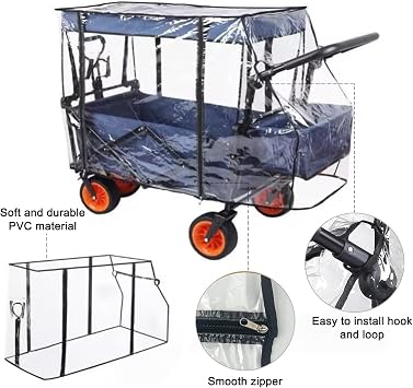 Waterproof Collapsible Wagon Rain & Sun Cover - Windproof, UV-Resistant Camping Wagon Canopy with Zippered Doors for Outdoor Camping, Picnic & Beach Use