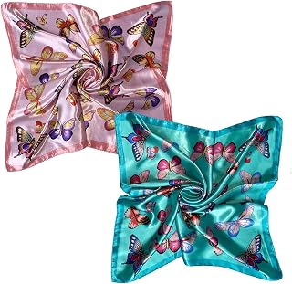 2Pcs 23" Ladies Silk Like Pattern Scarves Square Satin Wraps Headscarf