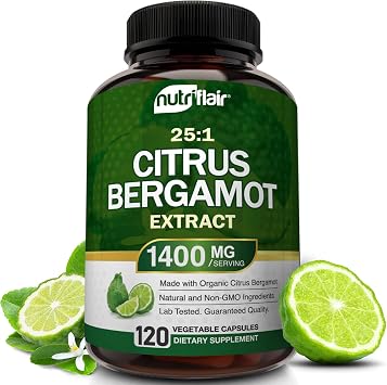 NutriFlair Organic Citrus Bergamot 1400mg, 120 Capsules - 251 Bergamia - Essential Oil and Citrus Bioflavonoids - Natural Heart Health Supplements for Women and Men - Non-GMO Pills