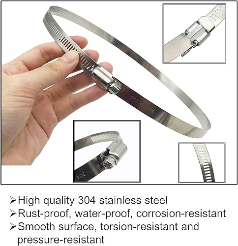 Vista 11 de Abrazaderas de conducto de acero inoxidable 304 ajustables de 4 pulgadas (diámetro), abrazadera de tubo, abrazadera de conducto de aire, abrazaderas