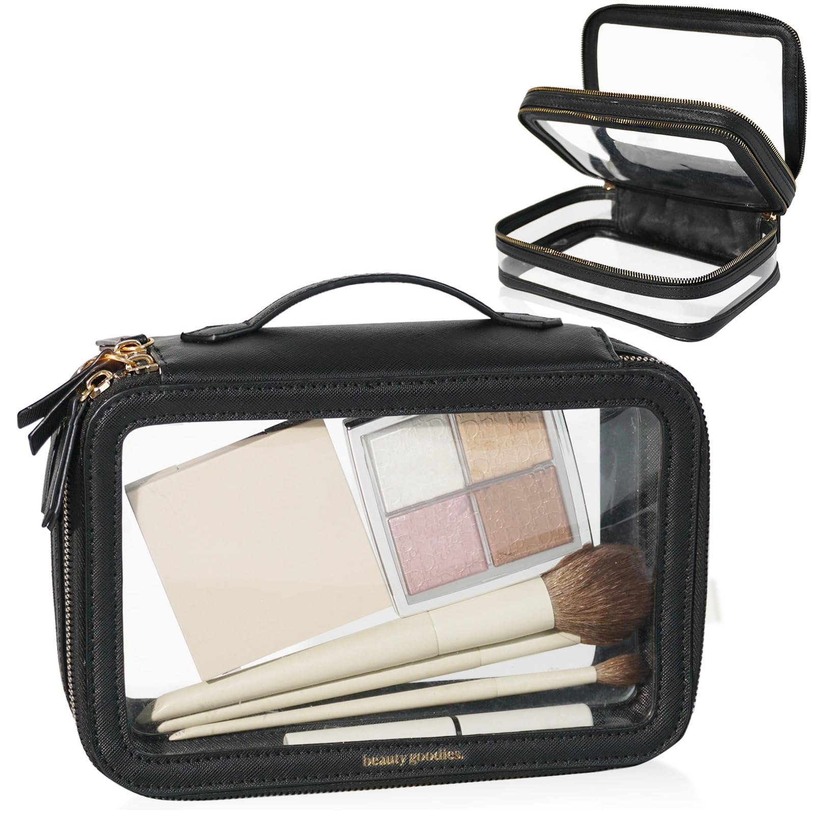 Beauty Goodies Kosmetyczka Przezroczyste Kosmetyczki, Podróżna kosmetyczka Czarna kosmetyczka do makijażu, zatwierdzona przez TSA, przezroczyste kosmetyczki do podróży dla kobiet, przezroczyste