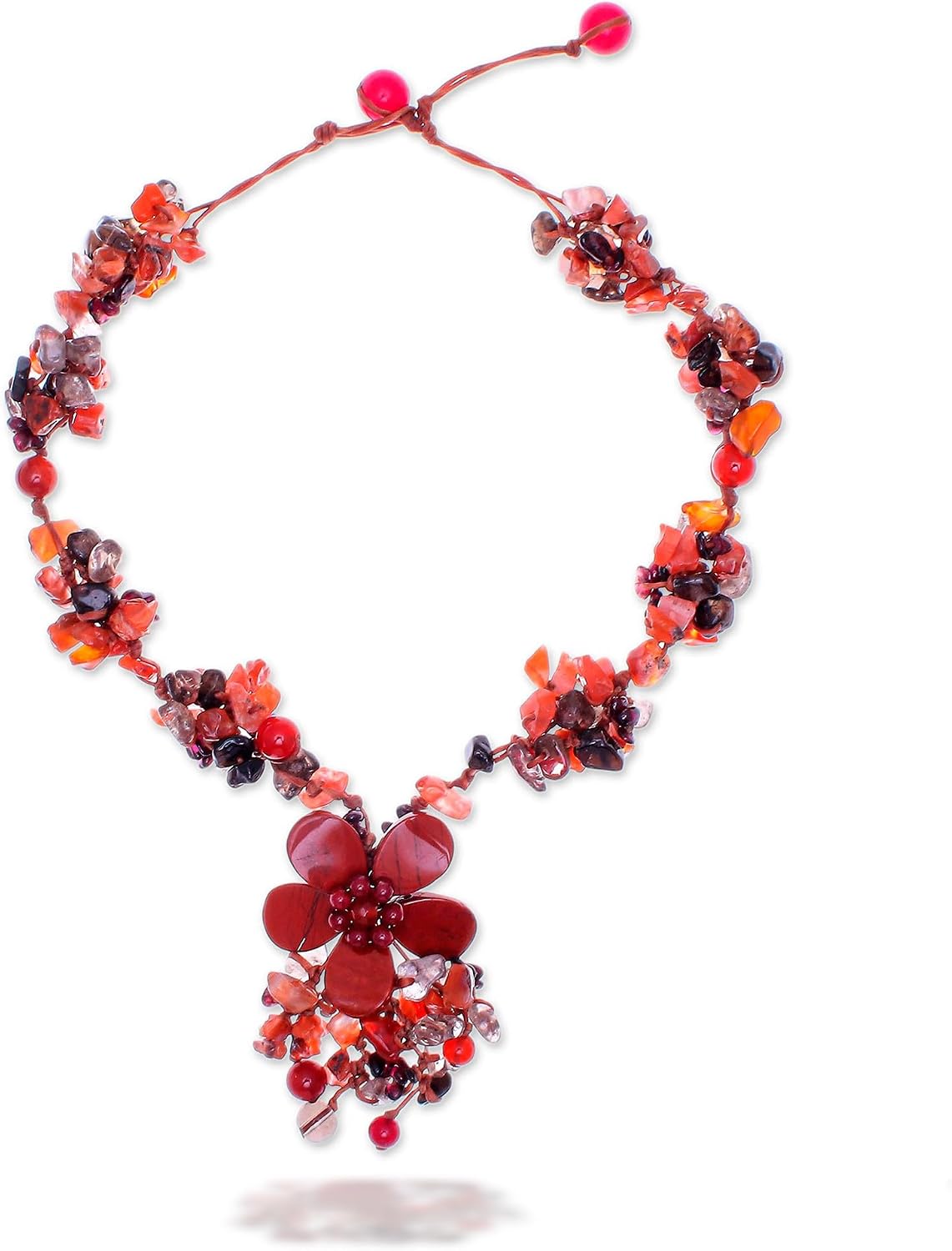 NOVICA Handmade Multi Gemstone Beaded Pendant Necklace | Floral Design | Smoky Jasper | Bead Choker | Assorted Stone Jewelry | Toggle Carnelian Stone | Dazzling Bloom 15.25" L - x 16.5" L x 0.8" W