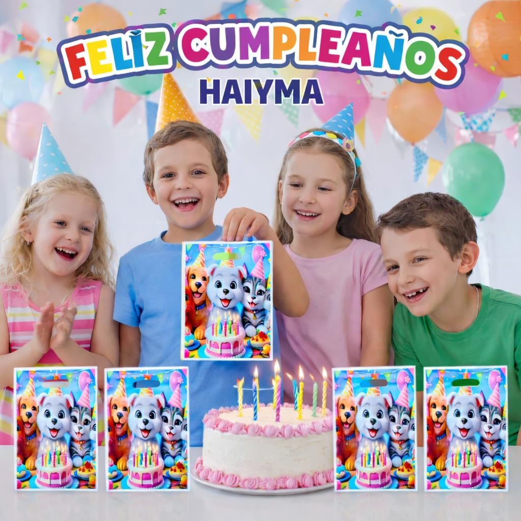 25 Bolsas Cumpleaños Infantil para Chuches – Bolsitas Regalo Fiesta Niños, Bolsas para Cumpleaños, Guardería y Eventos | Diseño Perritos y Gatitos - HAIYMA