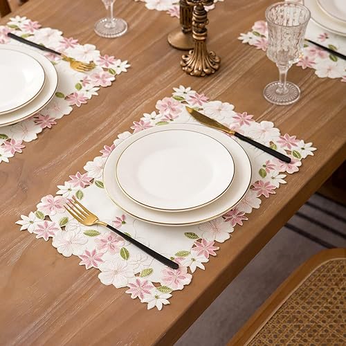 Miniatura 10 de Paquete de 2 manteles individuales redondos de encaje, diseño floral amarillo y azul bordado, jarrón para decoración de bodas, cumpleaños, cenas,