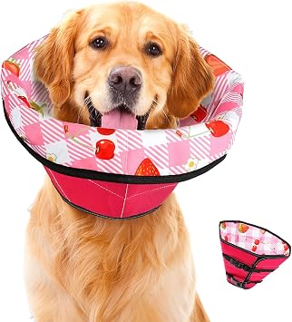 Dog Cone Soft Surgery Dog Cone Collar - Adjustable Long Foldable Comfortable for Recovery Alternative Prevent Biting Stop Licking Wound Small Medium Large Dogs Strawberry Red, S