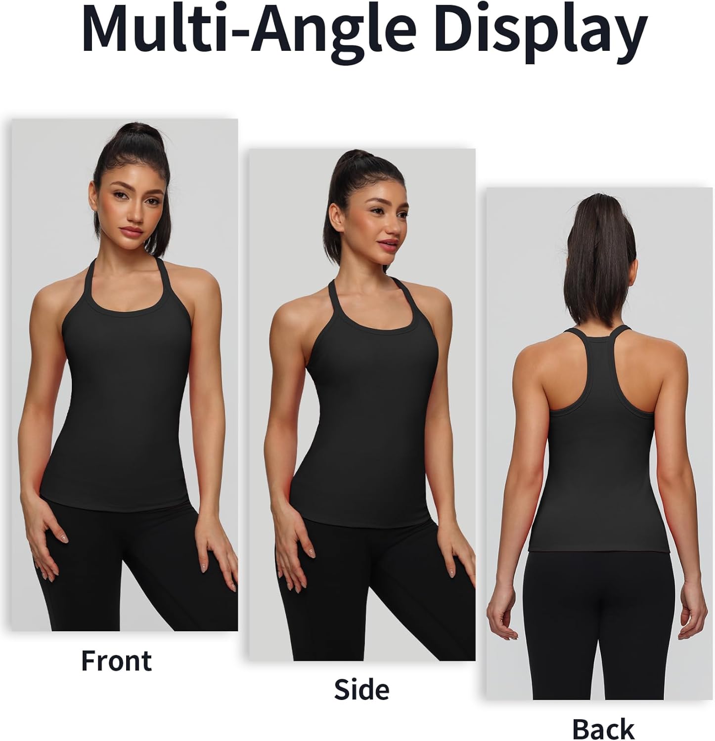 Workout Tops for Women Built in Bra Racerback Basic Tank Tops Sleeveless Slim Fit Cotton Ribbed Cami Shirts