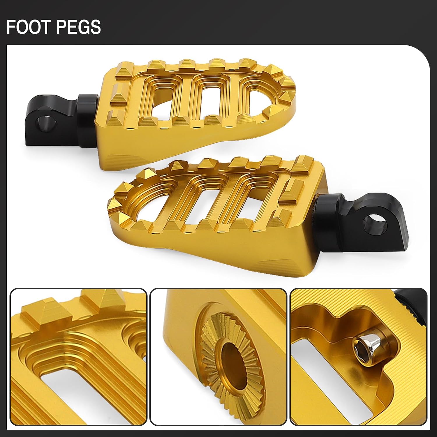 Wide Foot Pegs MX Offroad Footrest Mini Floorboards for Harley Dyna Street Bob Fatboy Sportster Iron 883 Touring Street Glide Road King (Gold, Small)