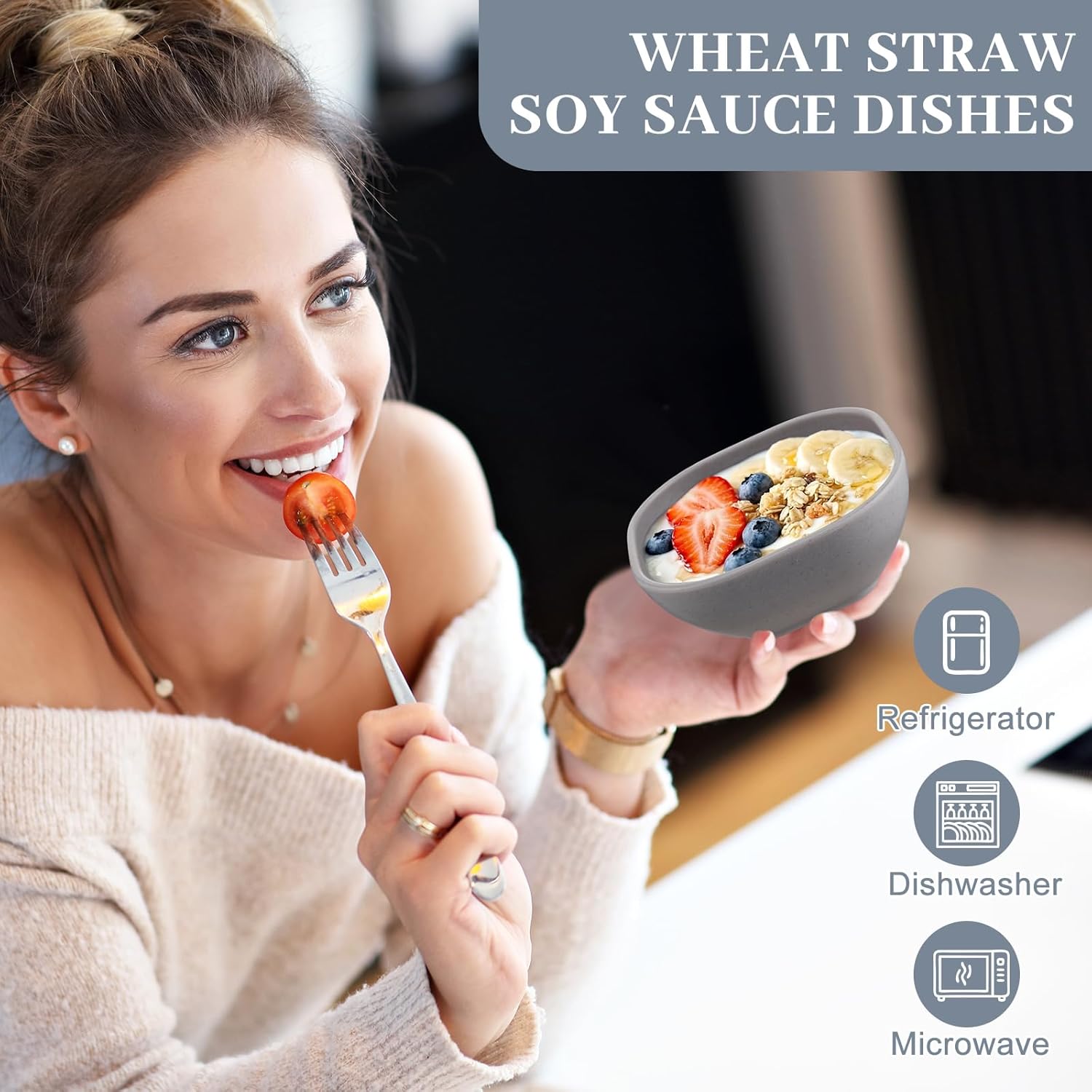 Gejoy 50 Pcs Wheat Straw Dipping Saucers Bowls 4.5 oz Unbreakable Small Soy Sauce Dishes Mini Prep Cups Dessert Snack Bowls Microwave Dishwasher Safe for Side Dish, Snacks, BBQ, Ketchup(Light Grey)