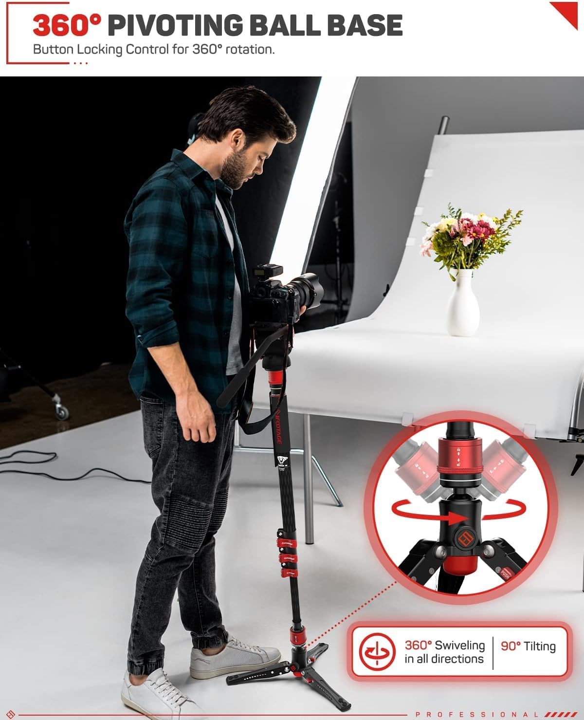 IFOOTAGE Monopod Cobra 3 C180F, 71" Professional Carbon Fiber Monopod for Cameras, Max Load 17.64 lbs, New and Good Item with Defective Box