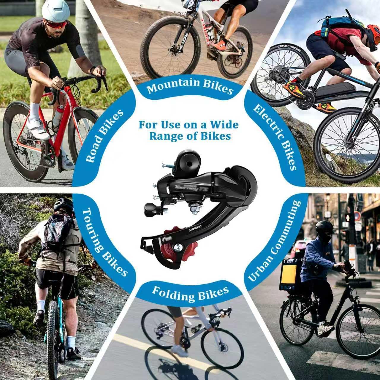RD-TZ500 Direct Mount 6 Speed Bicycle Rear Derailleur with Bracket, Red, Compatible with 6-Speed Drivetrain Systems