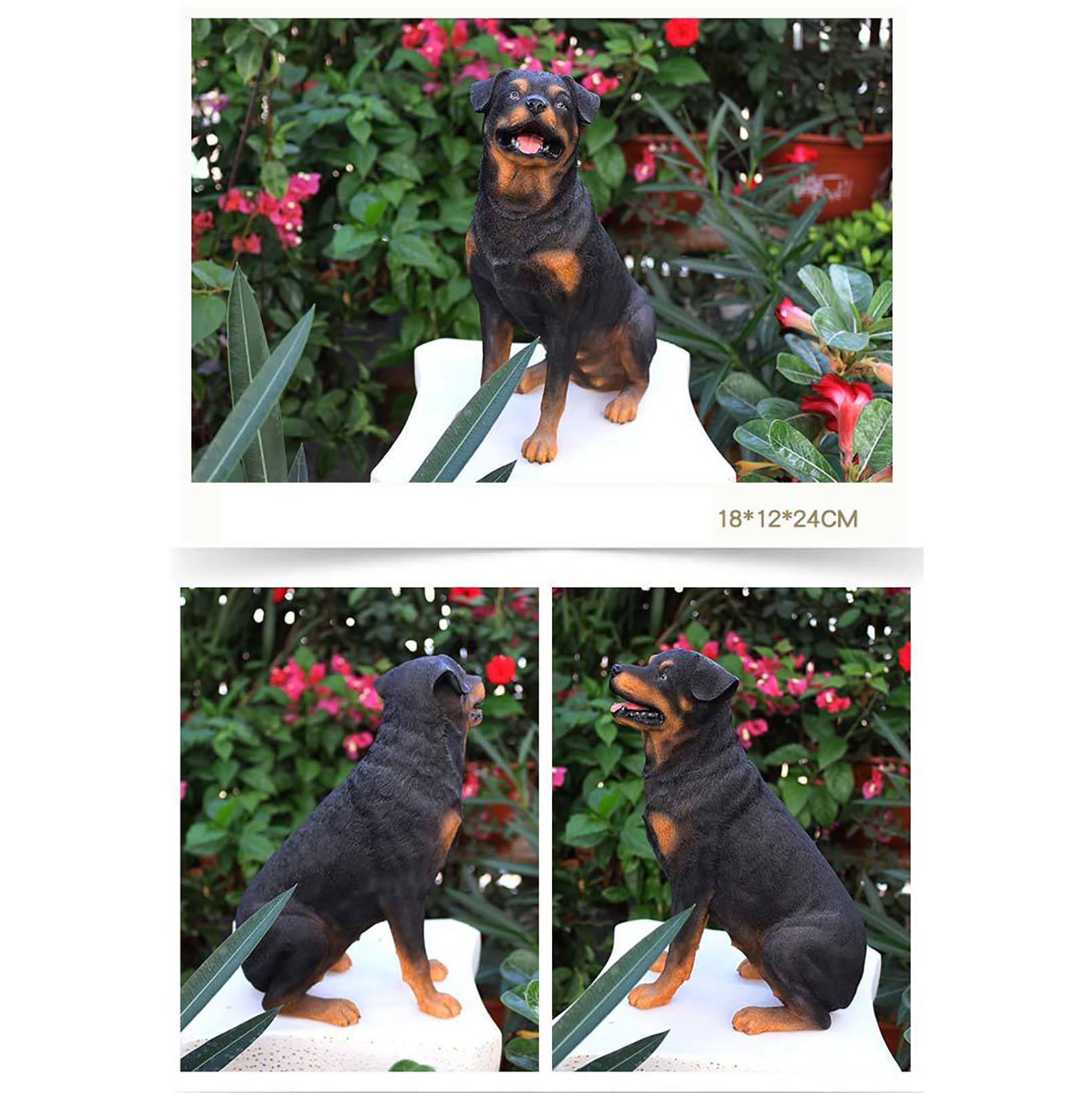 Gartenfiguren für draußen wetterfest Groß Rottweiler Gartenstatue aus Harz Gartendeko für draußen für Terrasse Balkon Hof Rasen,Geschenke für Gartenliebhaber