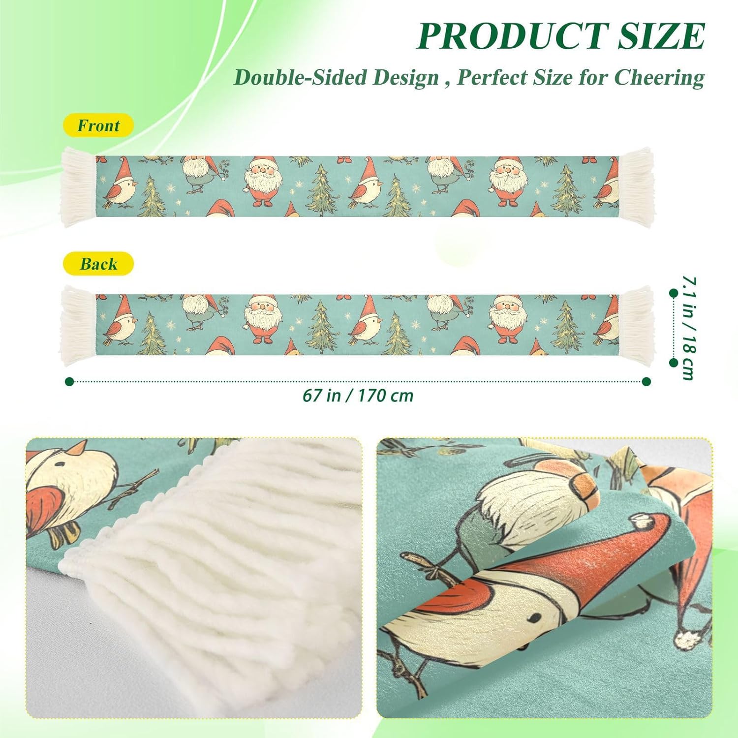 CHIFIGNO Gnomes Birds Green Sports Fan Scarf, Polyester Cheer Scarf, Soft Quick Dry Stadium Accessory for Match Days and Team Events