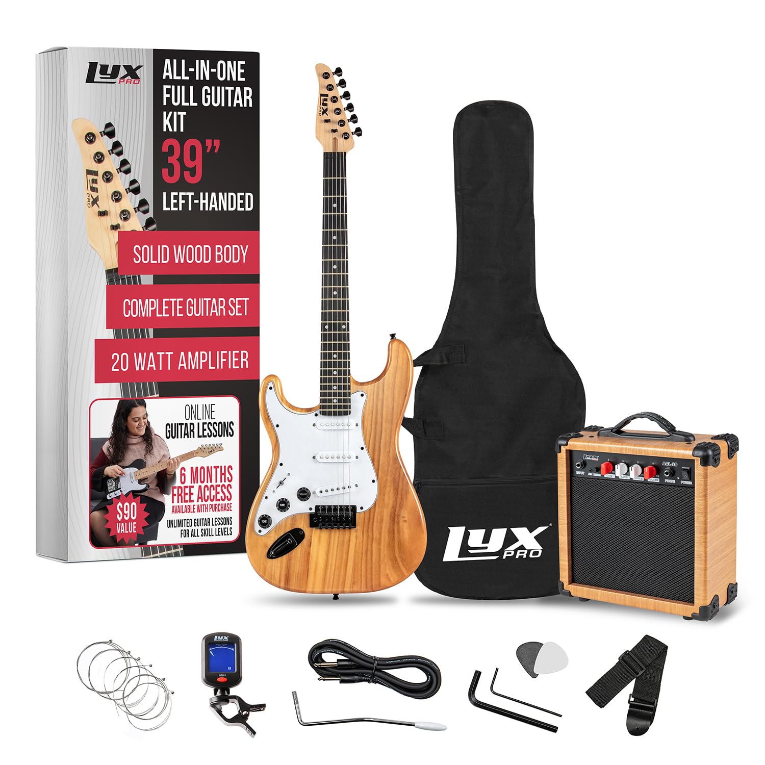 LyxPro - Guitarra eléctrica para mano izquierda de 39 pulgadas y kit de inicio p