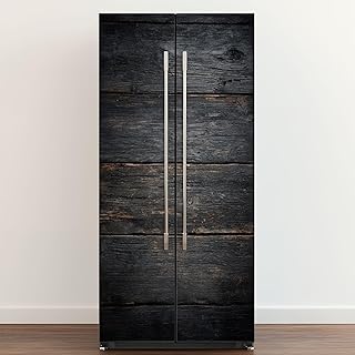 Self Adhesive Vinyl Refrigerator Wrap Black Wooden Texture Door Mural Sticker Peel and Stick Removable Door Cover Fridge Wrap Decal for Kitchen Decor