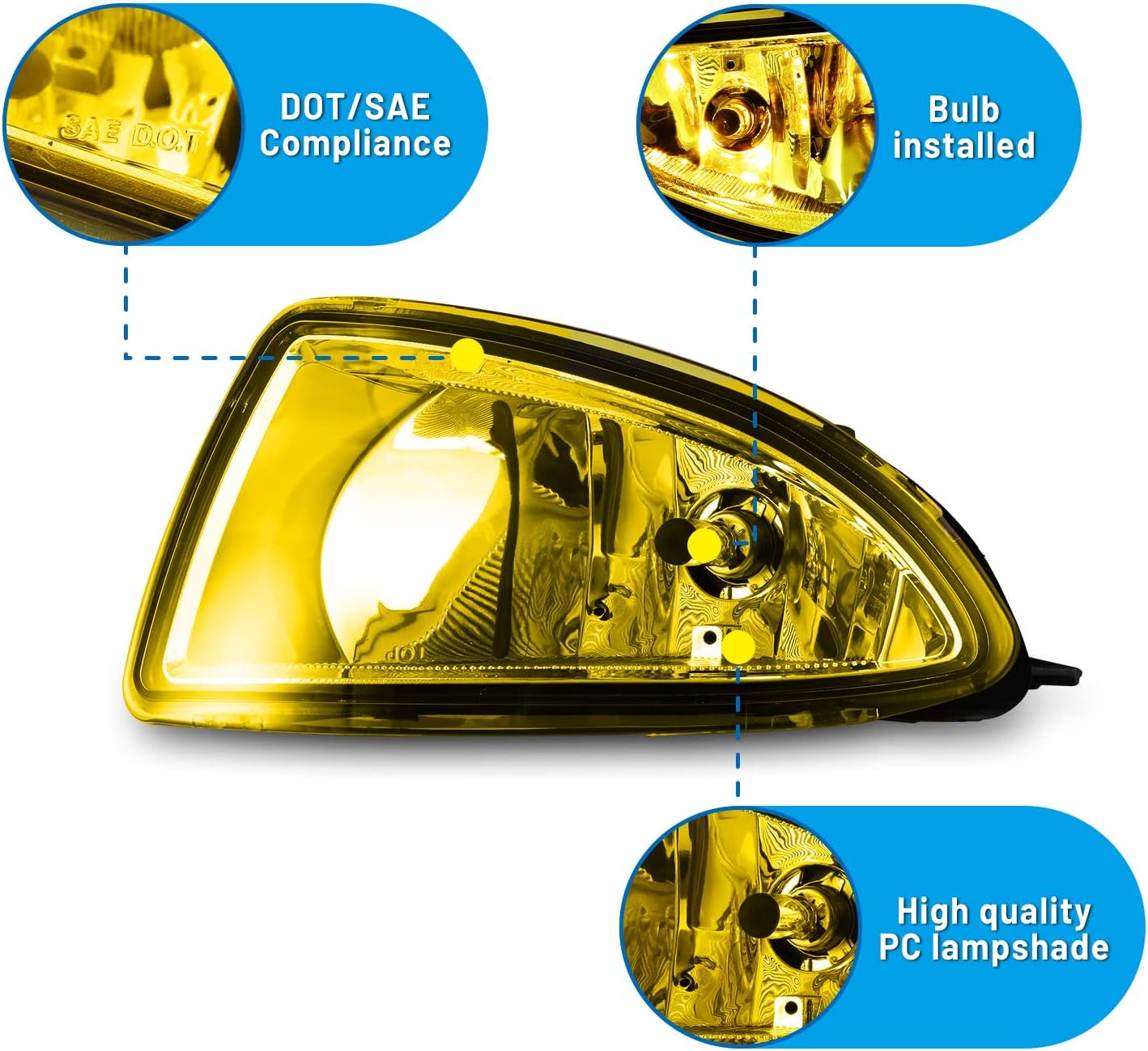 Fog Lights Lamps Assembly compatible for 2004 2005 Civic 2/4 Door (not fit SI models) Driver Passenger Replacement Amber Yellow