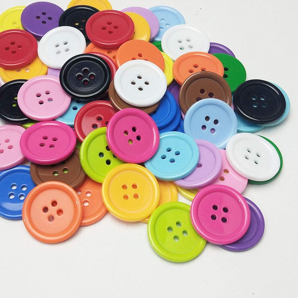 100pcs Resin Button Solid Color 4Holes Craft Clothe Sewing Card Making Sweater Shirt (Multi-Color, 1"(25mm))
