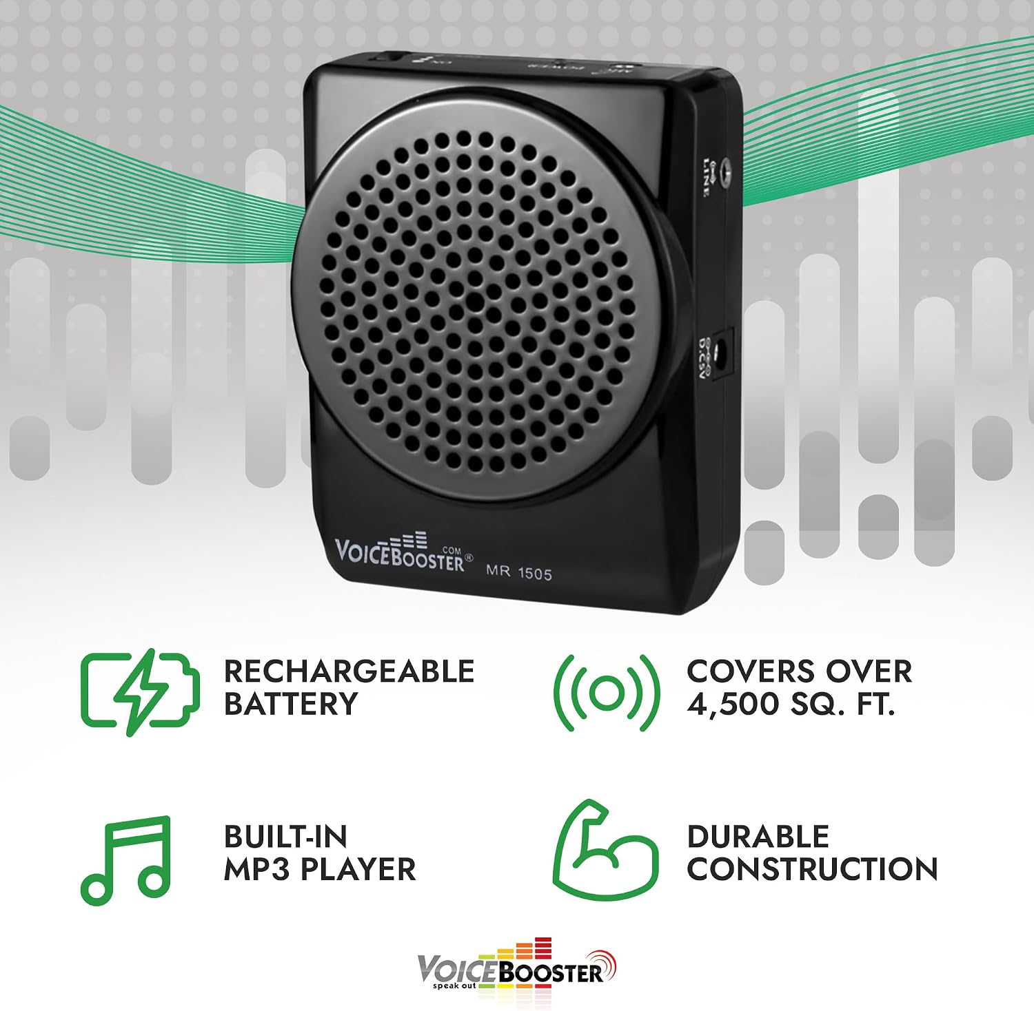 Voicebooster Speak Out Personal Voice Amplifier, Rechargeable Portable Speaker with Wired Microphone Headset for Classroom Teachers, Tour Guide, Presentations – 12watt Power Amplifier - MR1505