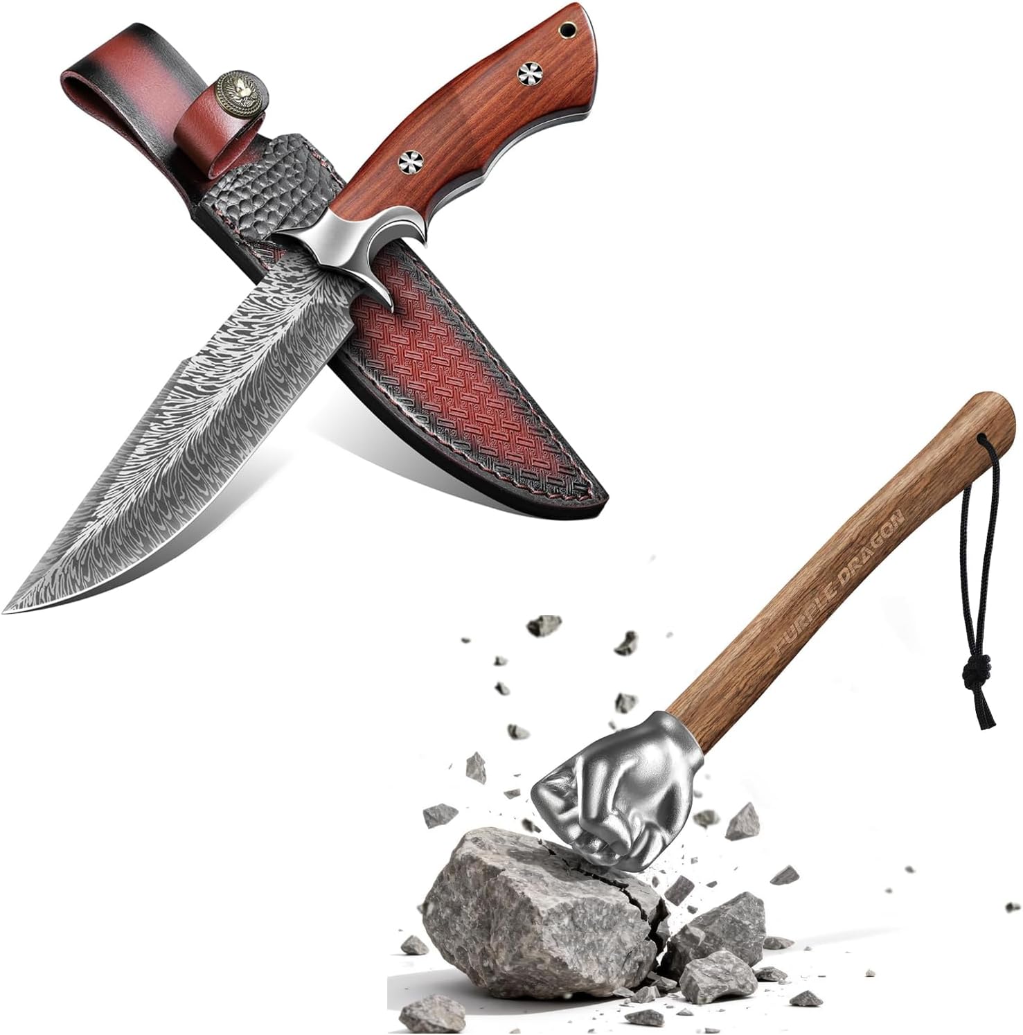 Purple Dragon Fist Hammer Tool Bundle with Feather Knife