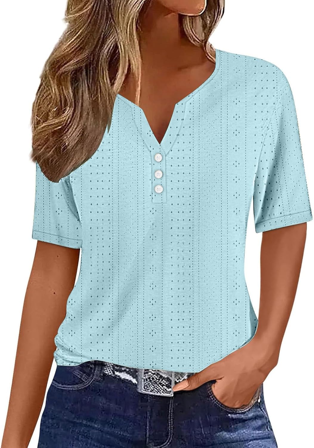 Tee Shirts Womens Loose Scoop Neck Short Sleeve Lace Eyelet Tops Dressy Casual Summer T Shirts Blouses