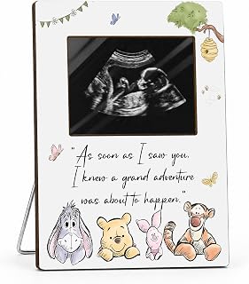 Winnie Ultrasound Picture Photo Frame, Wooden Pregnancy Baby Announcement Sonogram Picture Frame, Baby Shower Gender Reveal Gifts for Parents, Mom Pregnancy Keepsake Gifts, 4x6 Photos-A06