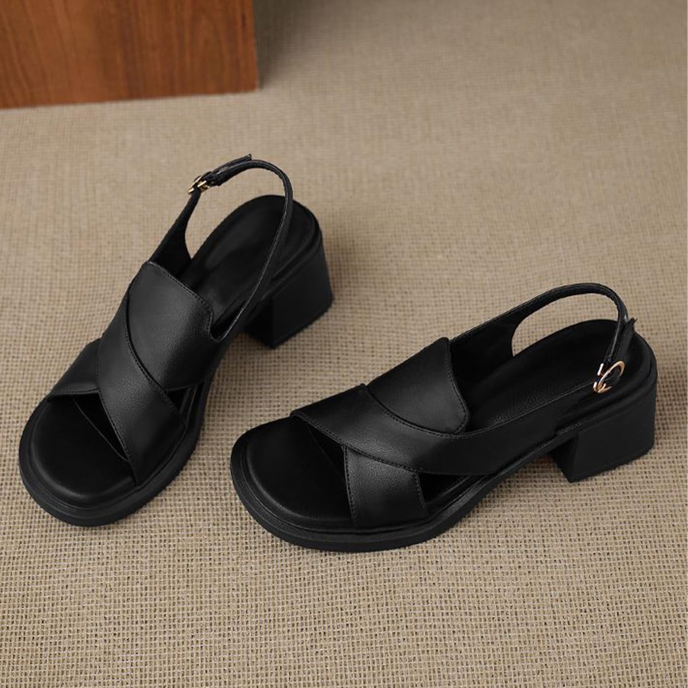 Sandali Estivi Donna Punta Aperta Cinturino Tacco Largo | Design minimal, Tallone aperto, Tacco 5 cm, Suola gomma, Passeggio, Vacanza