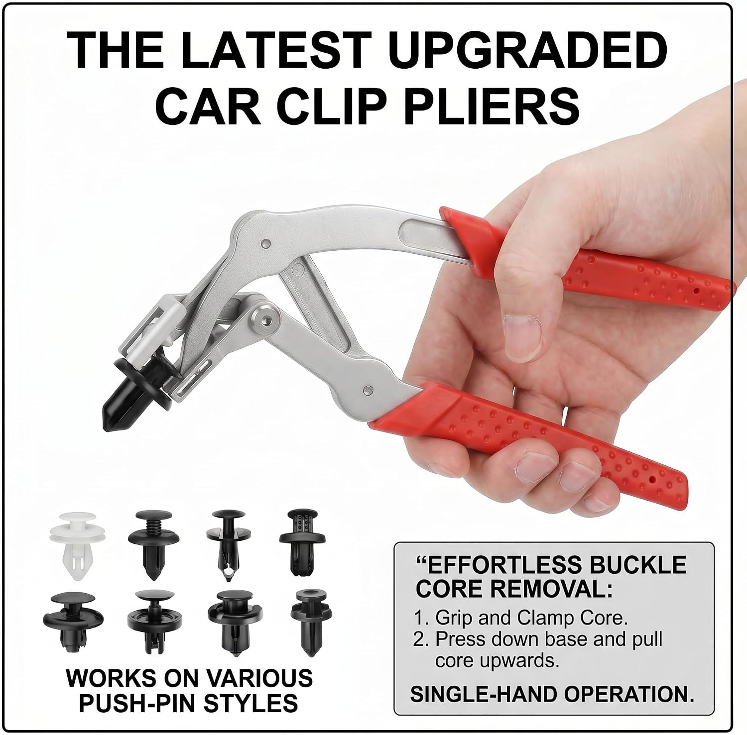 Car Clip Pliers, 17-4 PH Stainless Steel Panel Clip Removal Tool, Heavy-Duty Plastic Fastener Remover with Effort-Saving Spring Design, Damage-Free Pliers for Automotive Bumper Fender & Chassis