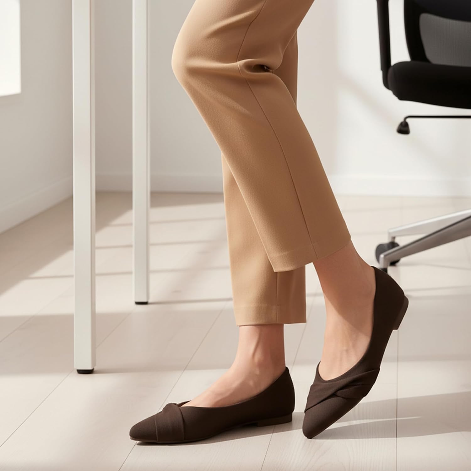 Women's Flats Ballet Shoes: Comfortable Pointed Toe Suede Bow Flat - Casual Slip On Dress Shoes for Business Work Office