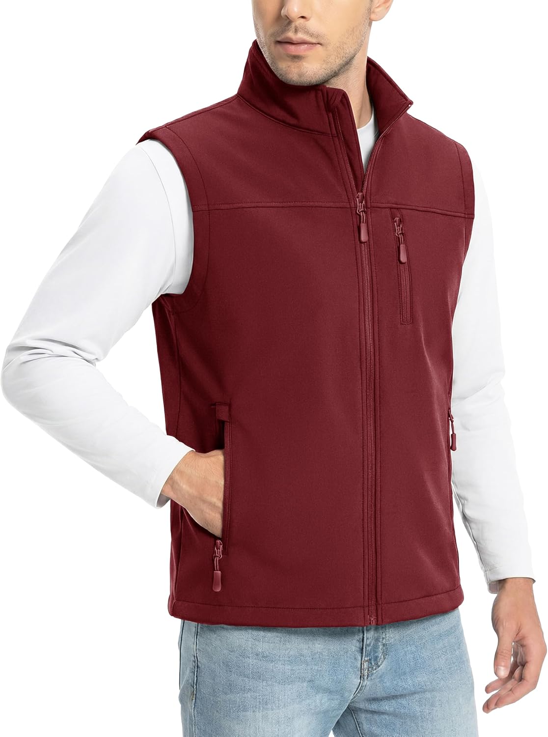 MAGCOMSEN Men's Lightweight Softshell Vest Outerwear Windproof Fleece Zip Sleeveless Jacket Golf Casual Hiking