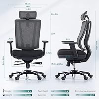 Vista 2 de OdinLake Ergonomic Office Chair Mesh - Seat Depth Adjustable Home Office Desk Chairs High Back with Lumbar Support - Computer Swivel Task Chair with