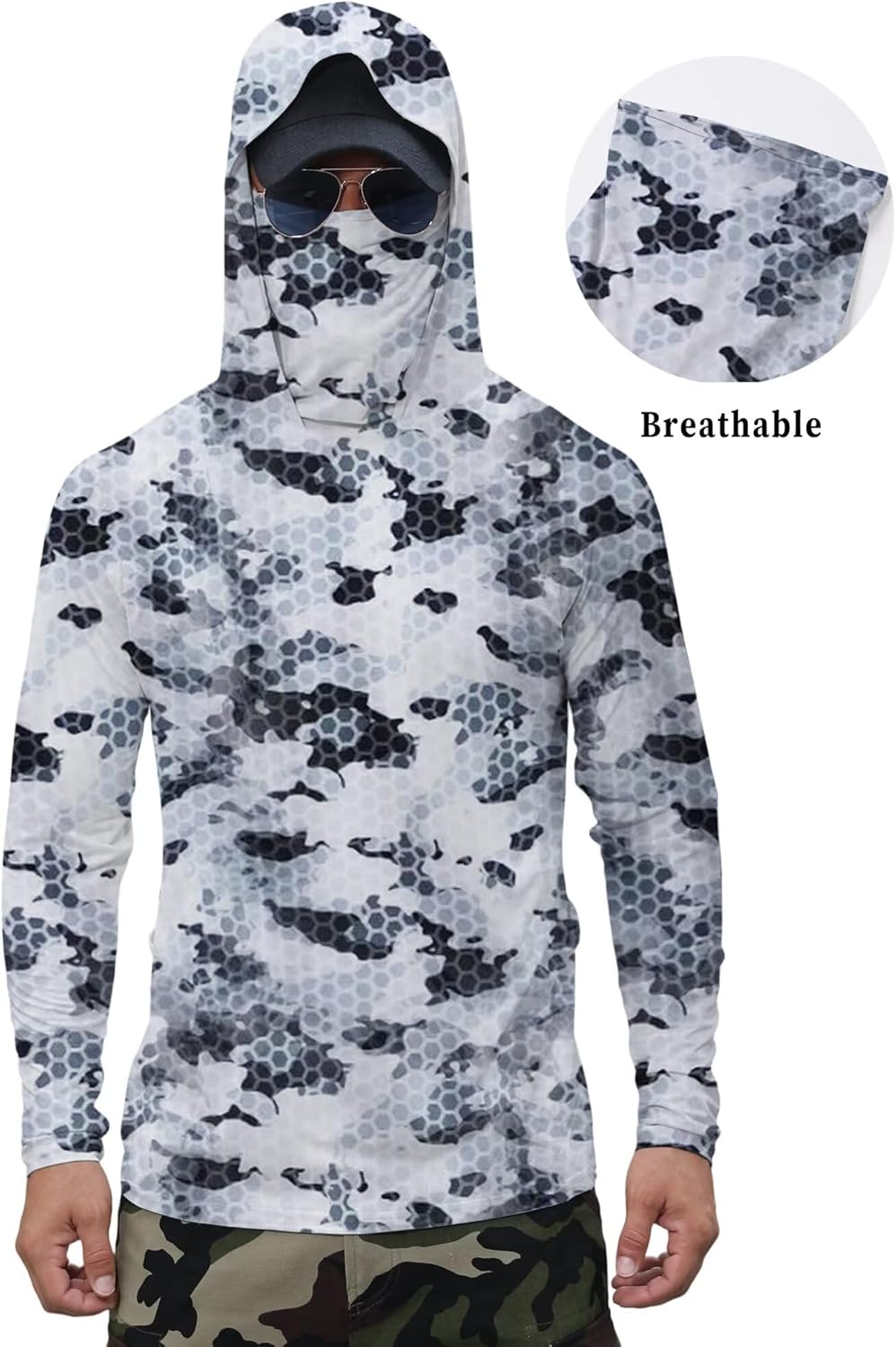 Cromoncent UPF 50+ Long Sleeve UV SPF Fishing Men's Sun Protection Hoodie Shirt Lightweight Shirts with Mask Rash Guard - Image 4