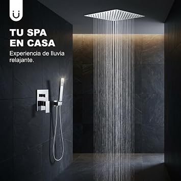 VALAZ Chrome Built-in Shower | 2-Way Single Lever Shower, Rain Effect Sprayer | Easy and Quick Ceiling Installation | Stainless Steel, Square, Sprayer 30 cm, Tagus Series